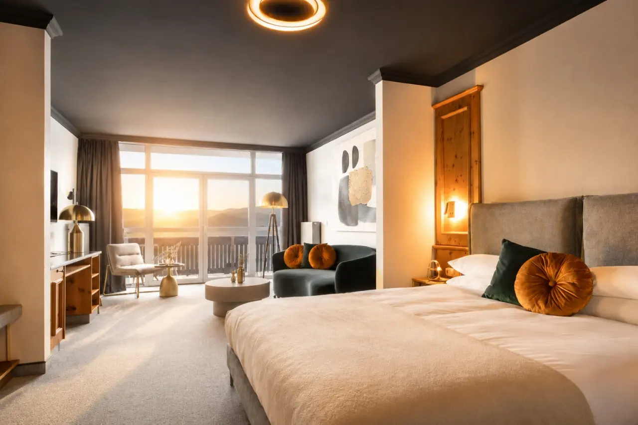 Das Kronberg - Adults Only Hotel Bodenmais in Bodenmais – Elegantes Hotelzimmer mit Bergblick | Wellnesshotel Bayerischer Wald