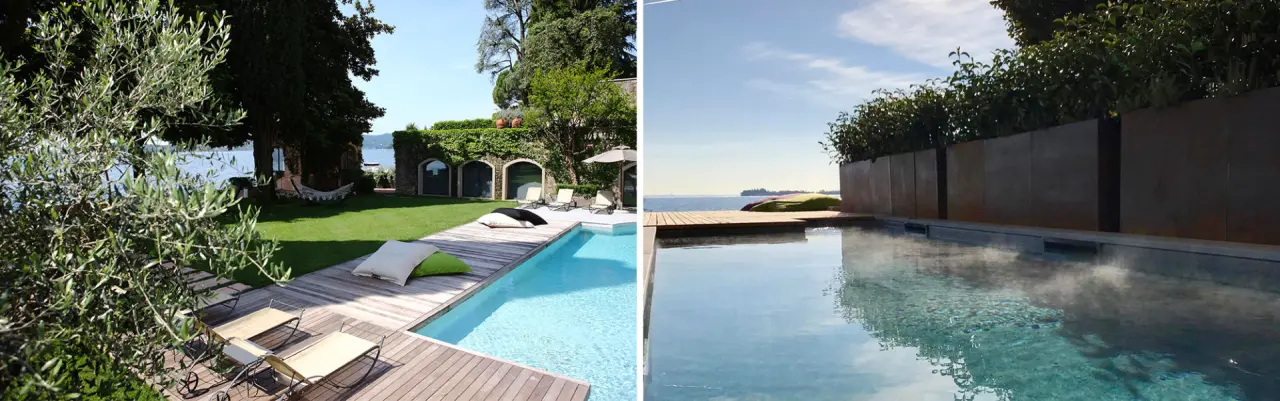 La Maison Du Relax in Gardone Riviera – Außenpool mit Holzdeck und Seeblick | Wellnesshotel Gardasee