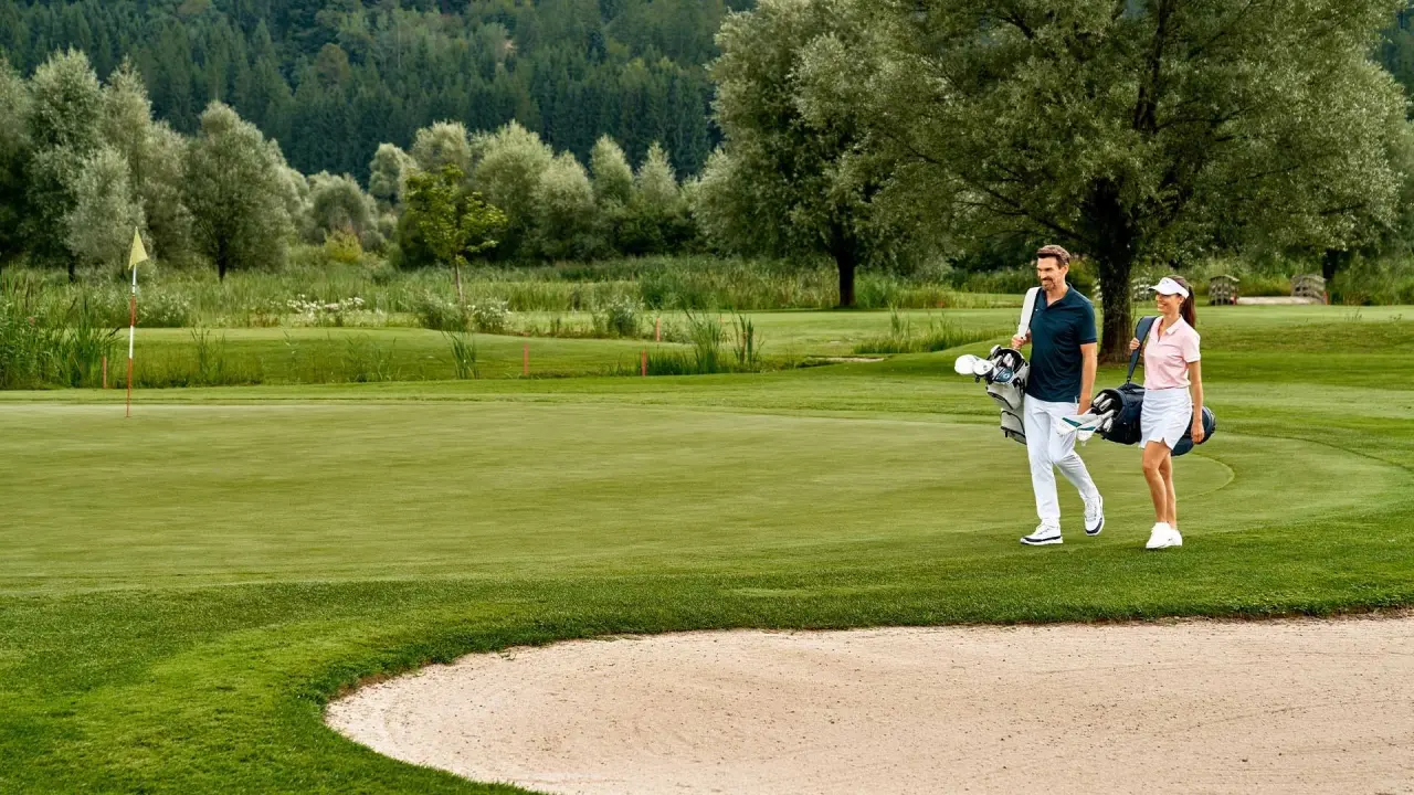 Falkensteiner Balance Resort Stegersbach in Stegersbach – Paar beim Golfen auf dem Hotelgolfplatz | Wellnesshotel Burgenland