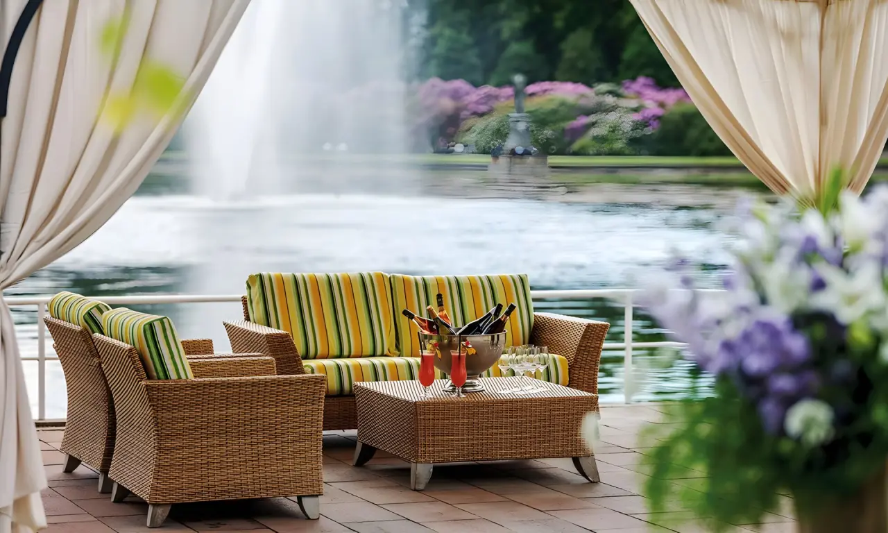Parkhotel Bremen in Bremen – Gemütliche Lounge im Garten mit Blick auf den See | Wellnesshotel Norddeutschland