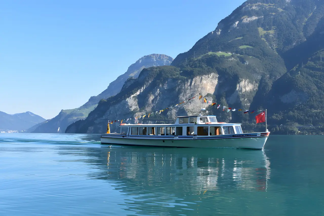Seehotel Waldstätterhof in Brunnen – Schiff auf dem Vierwaldstättersee mit Bergpanorama | Wellnesshotel Zentralschweiz