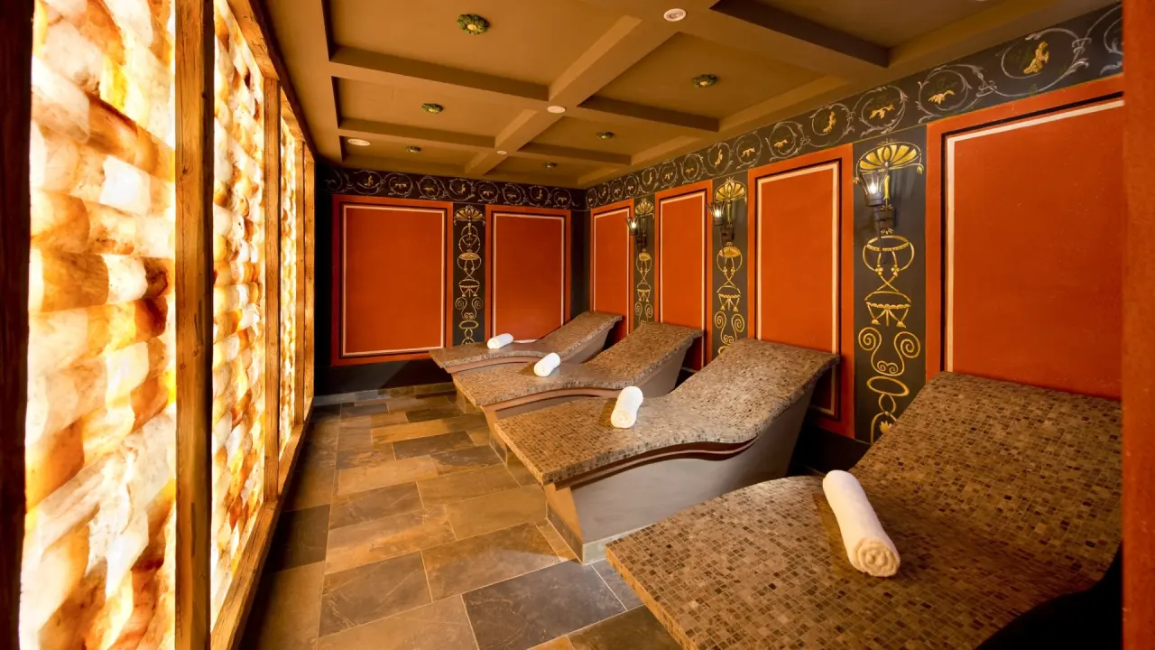 Parkhotel Bad Füssing in Bad Füssing – Entspannungsraum mit Salzwand und Wärmeliegen | Wellnesshotel Niederbayern