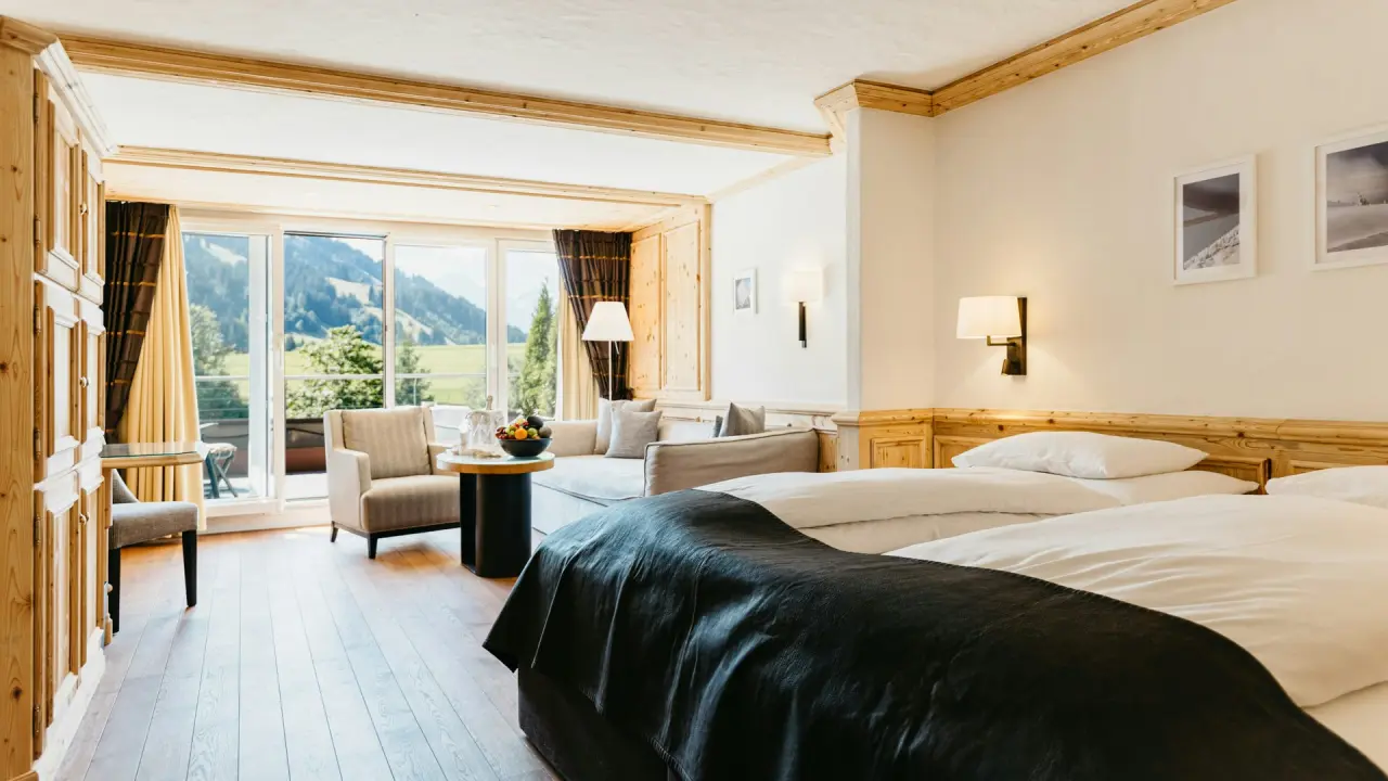 ERMITAGE Wellness- & Spa-Hotel in Gstaad – Komfortables Zimmer mit Balkon und Bergblick | Wellnesshotel Berner Oberland