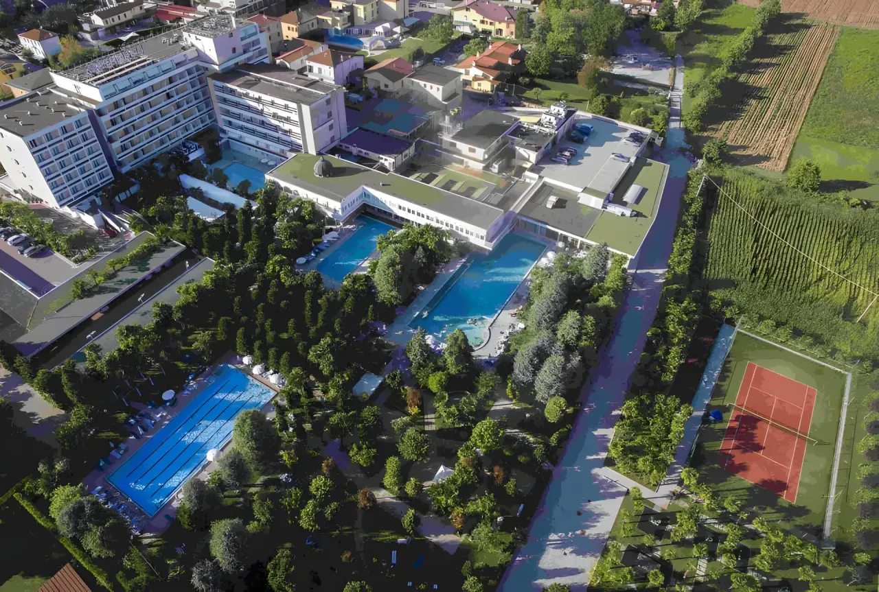 Hotel Terme Metropole in Abano Terme – Luftaufnahme des weitläufigen Hotelkomplexes | Wellnesshotel Venetien