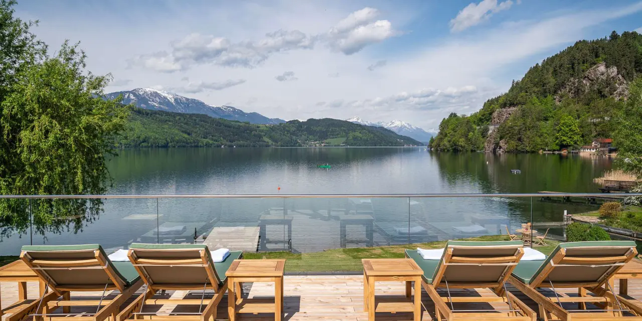 Romantik Spa Hotel Seefischer am Millstätter See in Döbriach – Terrasse mit Seeblick | Wellnesshotel Kärnten