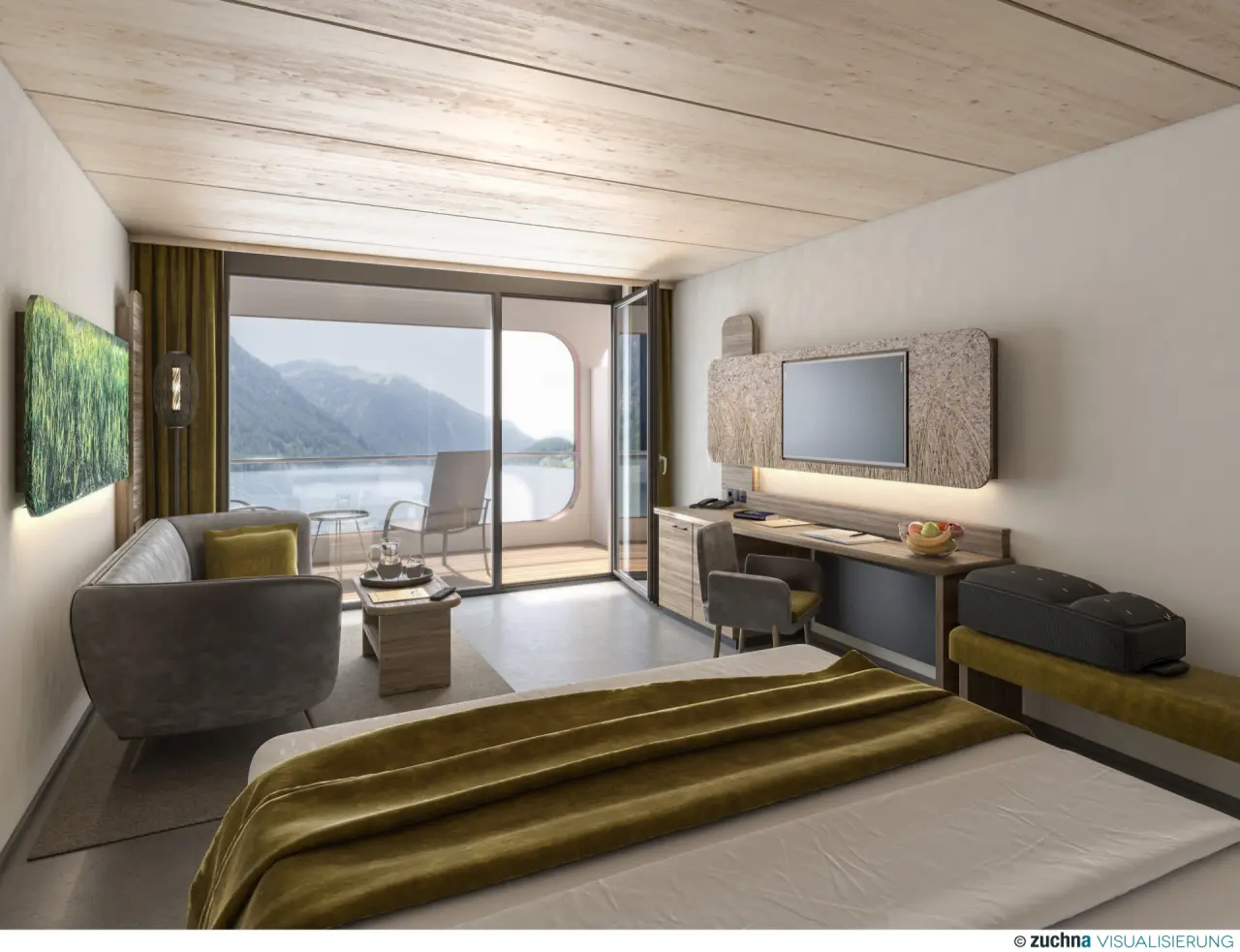 haldensee Naturerlebnis- und Wellnesshotel in Nesselwängle – Modernes Hotelzimmer mit Balkon und Seeblick auf den Haldensee | Wellnesshotel Tirol