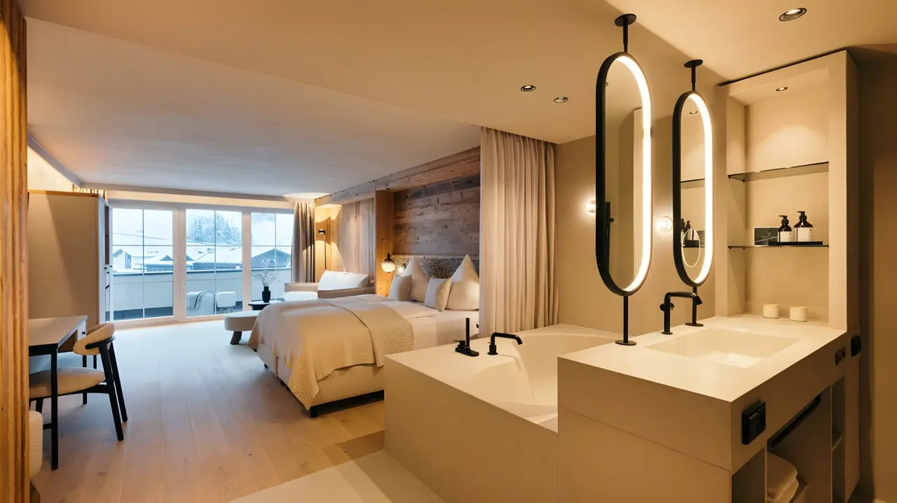 Activhotel Bergkönig in Neustift – Modernes Hotelzimmer mit integrierter Badewanne | Wellnesshotel Stubaital