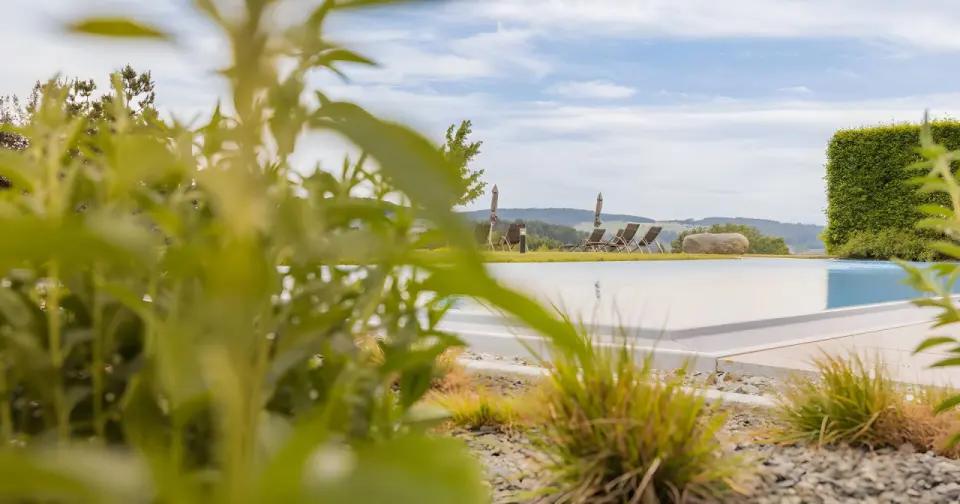 Landrefugium Obermüller in Untergriesbach – Infinity-Außenpool mit Liegen und Natur | Wellnesshotel Bayerischer Wald