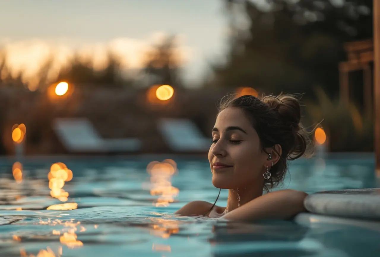 Parkhotel Adler in Hinterzarten – Entspannende Momente im warmen Außenpool am Abend | Wellnesshotel Schwarzwald