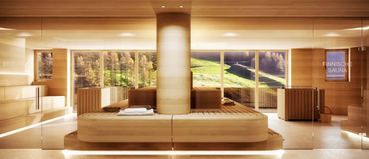 Hotel Alpenhof in Tux – Entspannungsbereich mit Blick in die Natur | Wellnesshotel Zillertal
