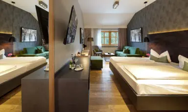 Posthotel Donaustauf in Donaustauf – Geräumiges modernes Zimmer mit zwei Betten und Sitzbereich | Wellnesshotel Bayern