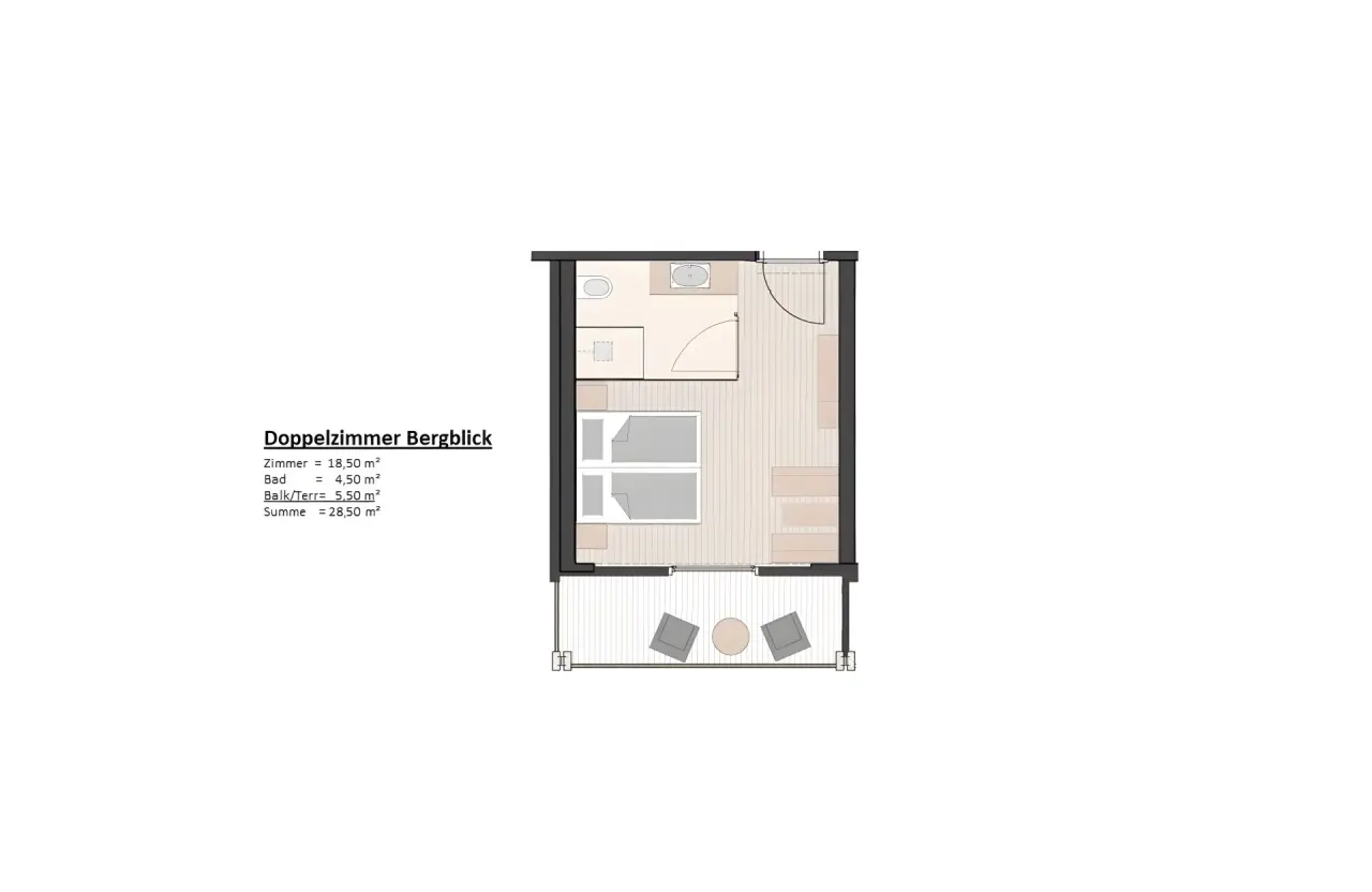 Hotel Torgglhof Kaltern in Kaltern – Grundriss vom Doppelzimmer Bergblick | Wellnesshotel an der Weinstraße