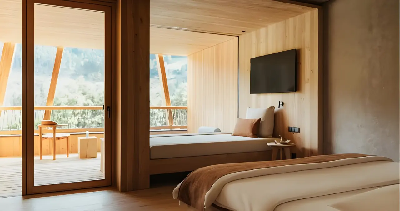 Tauber's Bio Vitalhotel in Ehrenburg – Helles Doppelzimmer mit Bergblick und Balkon | Wellnesshotel Pustertal