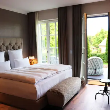 WEISSENHAUS Private Nature Luxury Resort in Hohwacht – Schlafzimmer mit direktem Zugang zum Garten | Wellnesshotel Ostsee