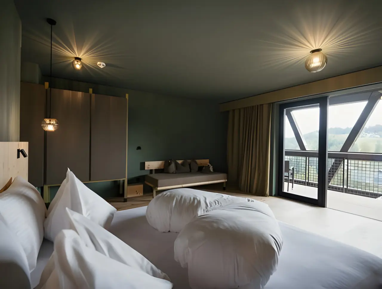 Green Luxury Hotel Pfösl in Welschnofen – Modernes Doppelzimmer mit Balkon und Waldblick | Wellnesshotel Südtirol