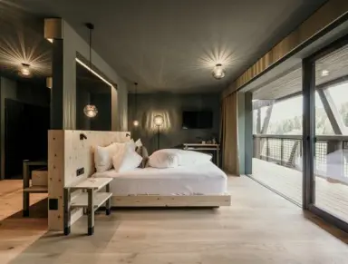 Green Luxury Hotel Pfösl in Welschnofen – Helles Doppelzimmer mit Balkon und Ausblick | Wellnesshotel Südtirol