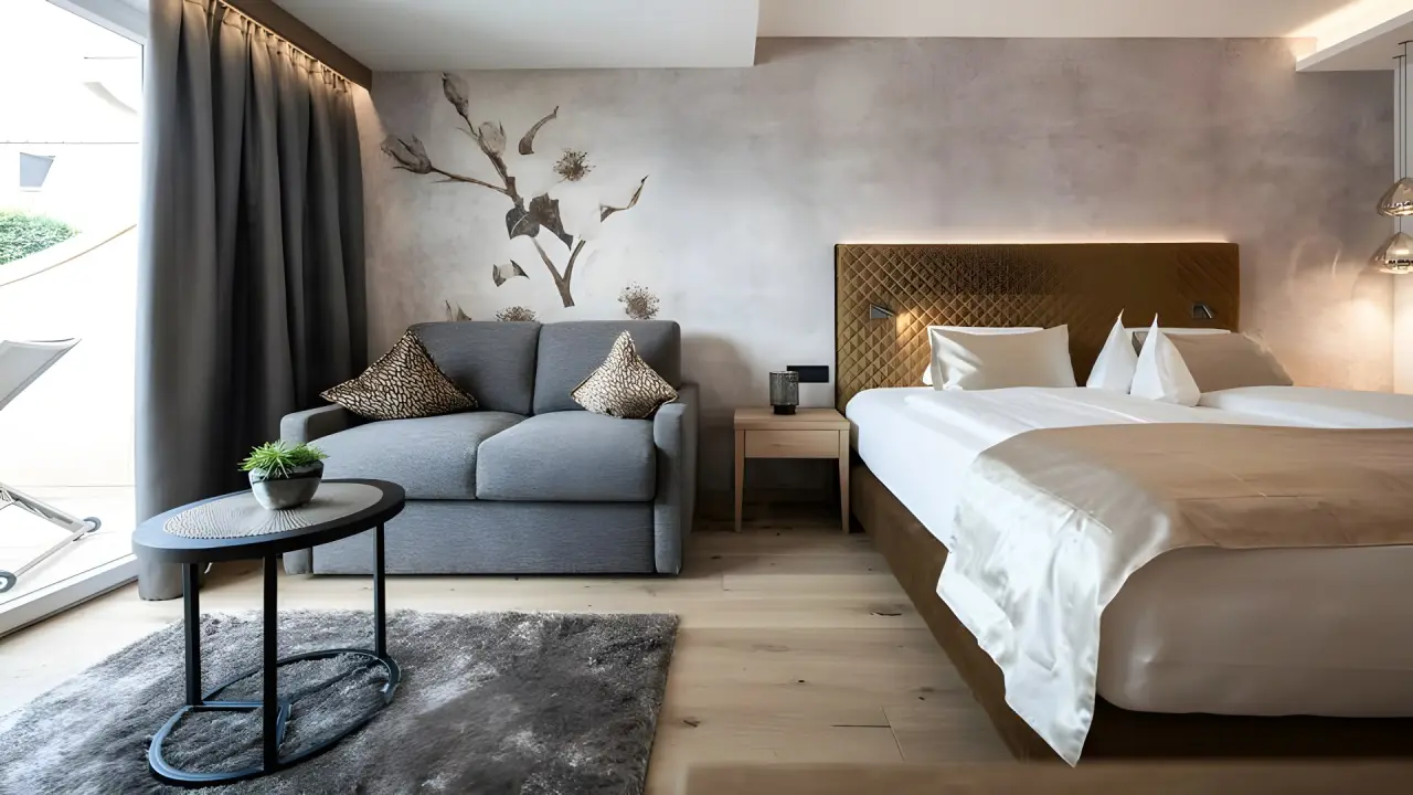 Small & Beautiful Hotel Gnaid in Dorf Tirol – Komfortables Doppelzimmer mit Sofa | Wellnesshotel Südtirol
