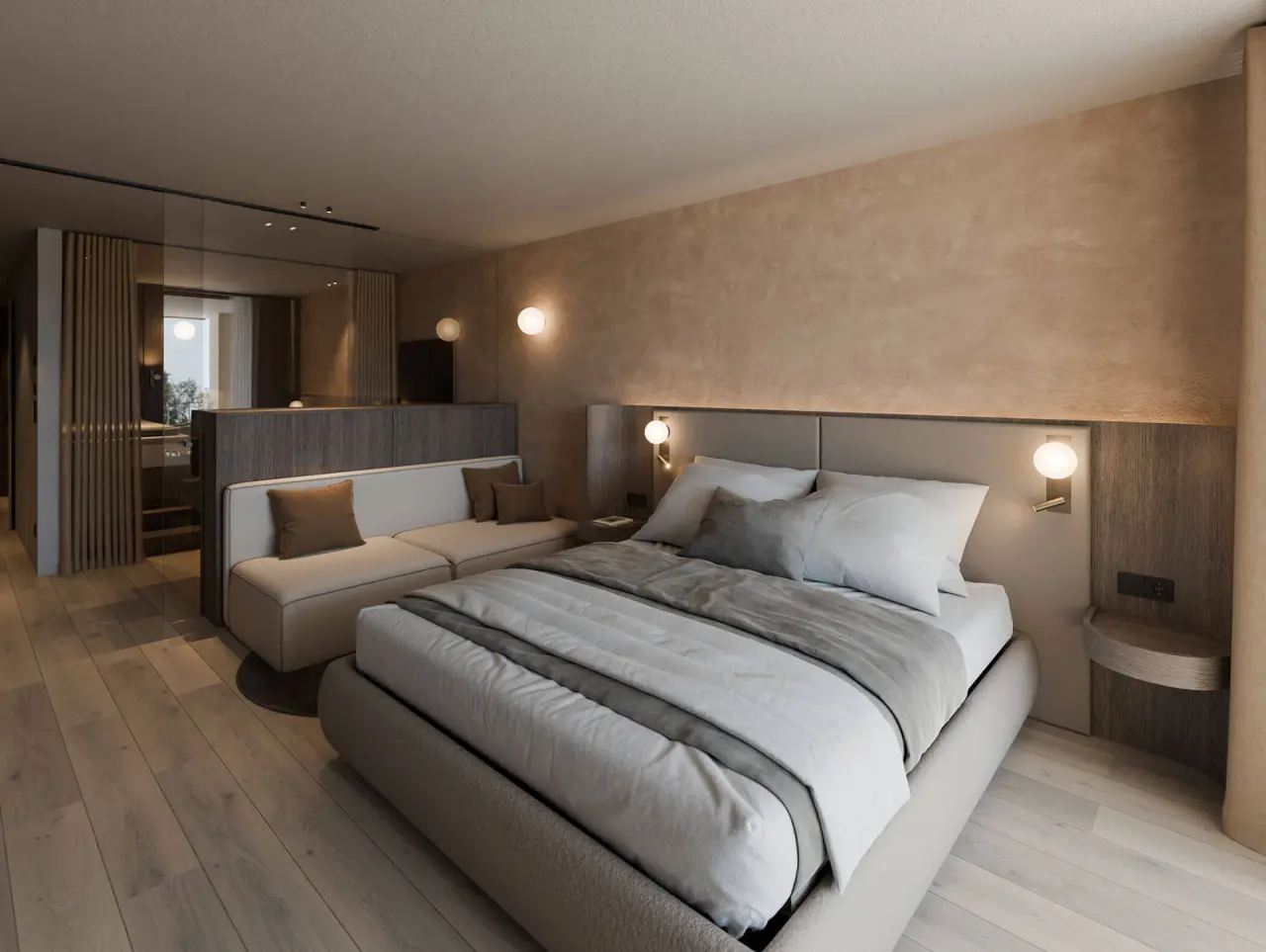 Majestic - Unique Spa Resort in Bruneck – Modernes Doppelzimmer mit gemütlicher Sitzecke | Wellnesshotel Südtirol