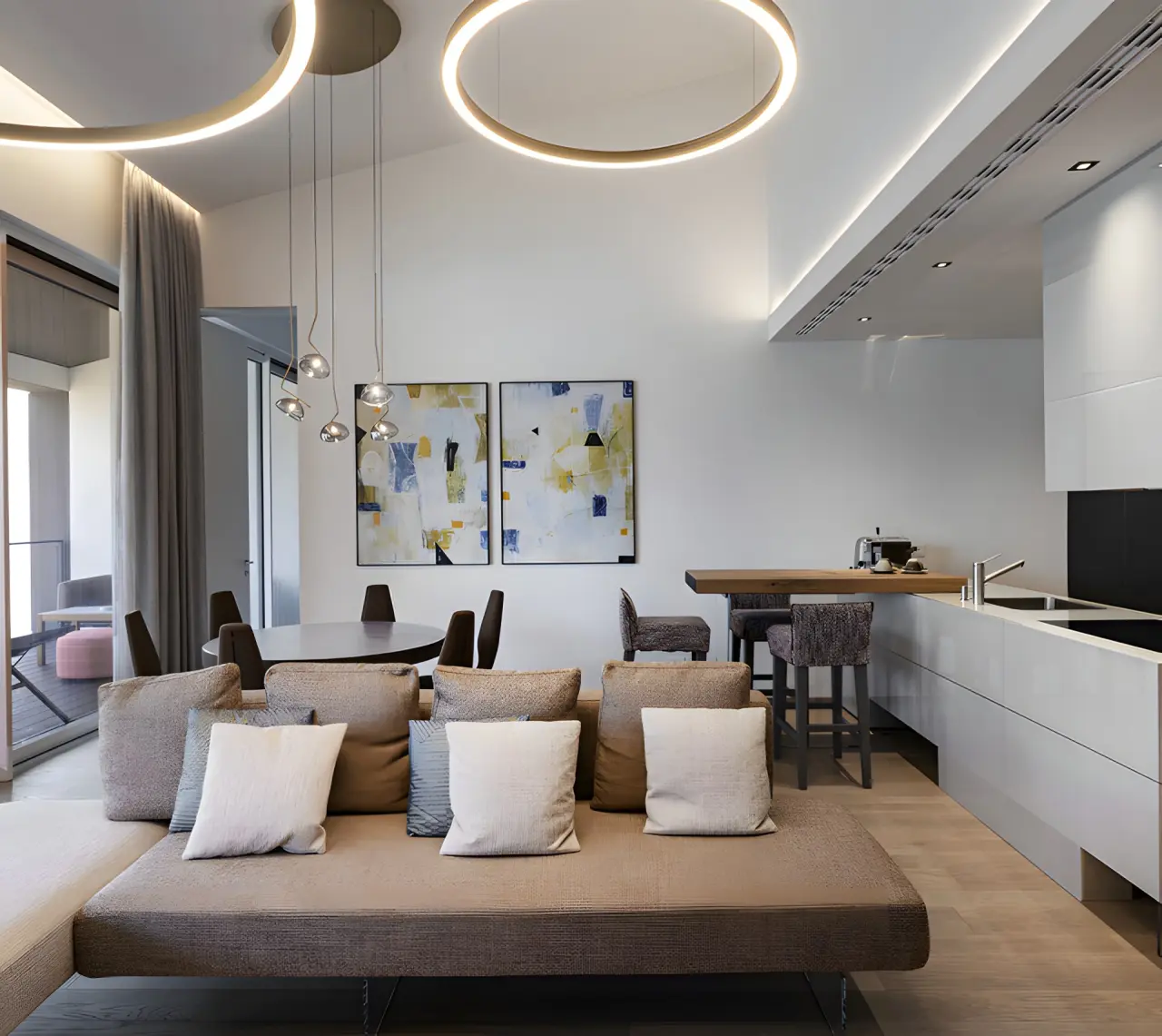 ARIA Retreat & SPA in Cima di Porlezza – Offener Wohnbereich mit Küche und modernem Design | Wellnesshotel Luganersee