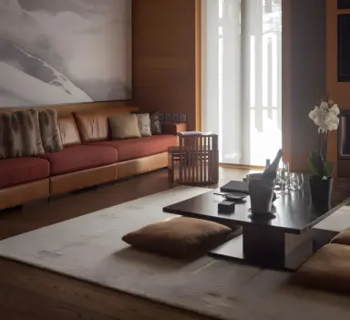 The Chedi Andermatt in Andermatt – Elegante Suite mit Champagner und Orchidee | Wellnesshotel Schweizer Alpen