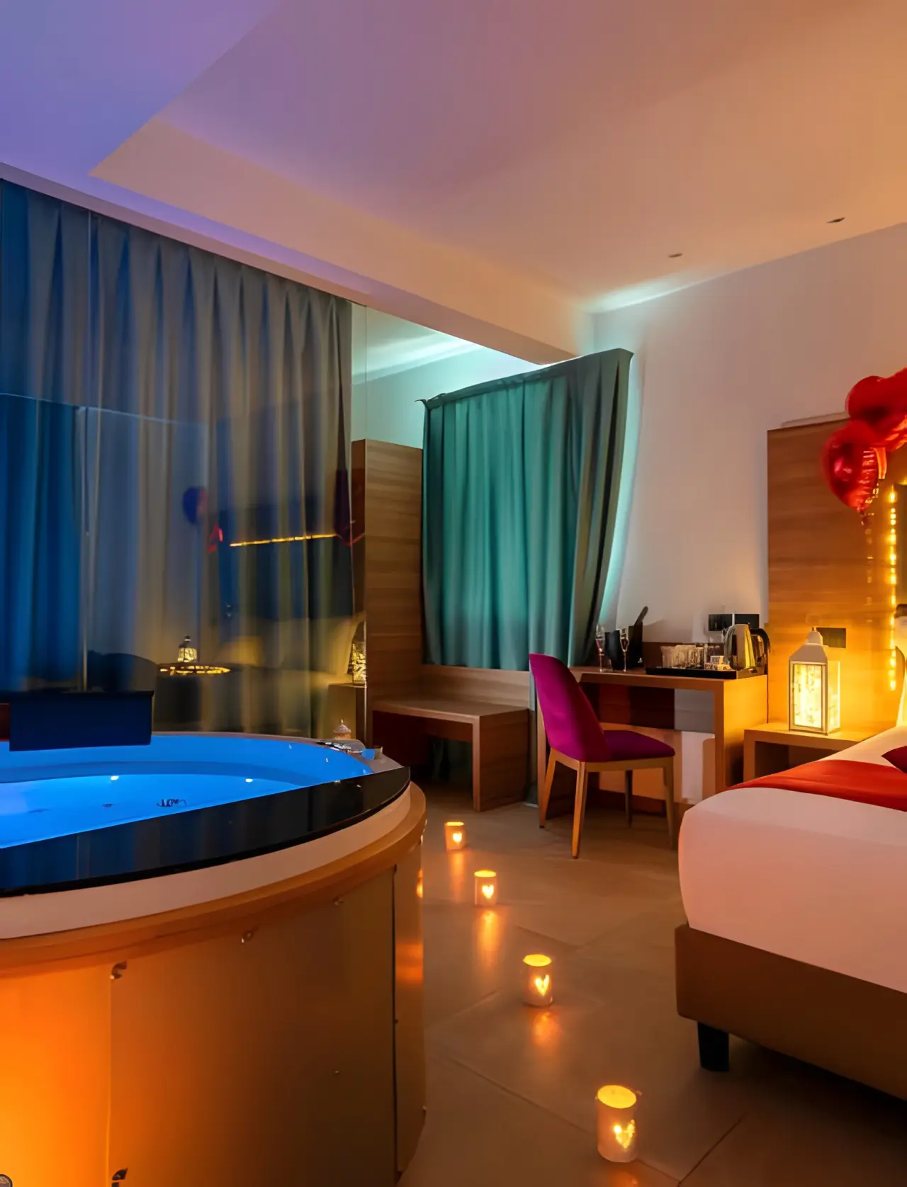 You & Me Beach Hotel in Rimini – Romantisches Hotelzimmer mit beleuchtetem Whirlpool und Kerzen | Wellnesshotel Emilia-Romagna